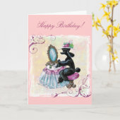 Zwarte Poedel Boudoir Retro Art Verjaardag Kaart (Gele Bloem)