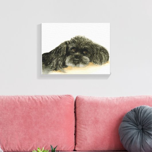 Zwarte Poedel canvas ingelijst print (Insitu (Woonkamer))