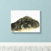 Zwarte Poedel canvas ingelijst print (Insitu (Houten vloer))