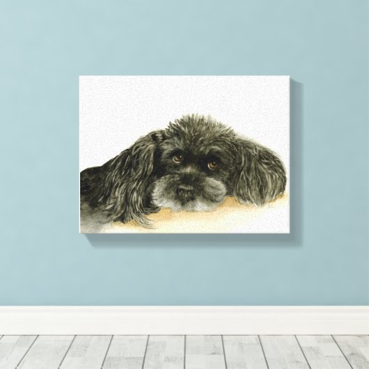 Zwarte Poedel canvas ingelijst print (Insitu (Houten vloer))