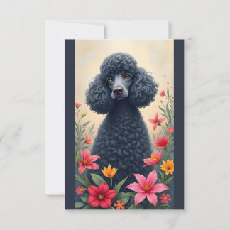 Zwarte Poedel en Bloemen Note Kaart