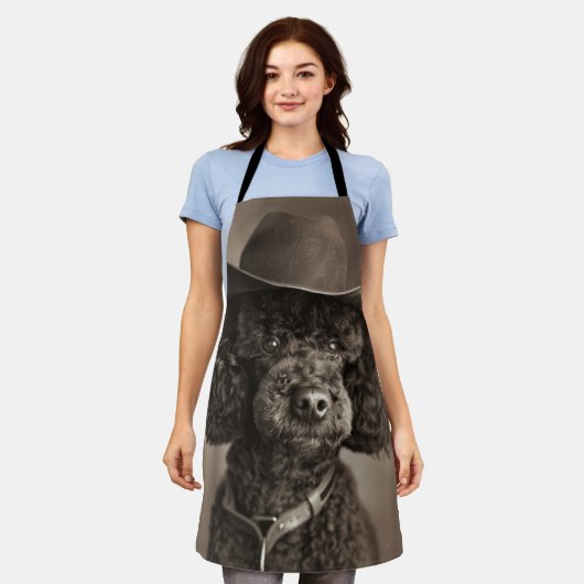 Zwarte poedel gekleed als een cowboy Halloween kos Schort (Gedragen)