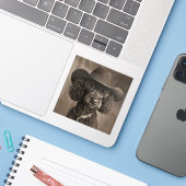 Zwarte poedel gekleed als een cowboy Halloween kos Sticker (Laptop met iPhone)