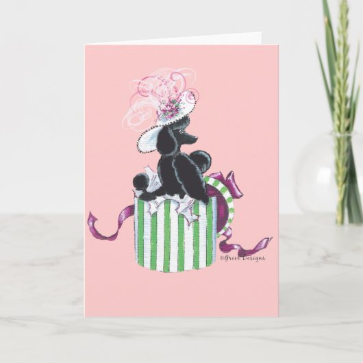 Zwarte Poedel Hatbox Retro Art Print Kaart (Voorkant)