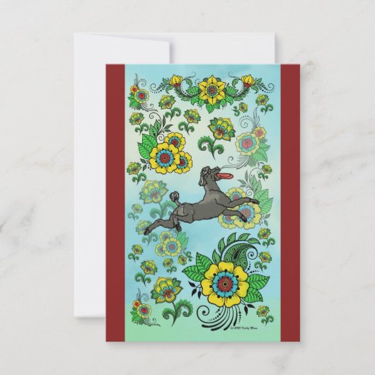 Zwarte Poedel Het vangen van een Frisbee Note Kaar Bedankkaart (Voorkant)