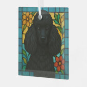 Zwarte Poedel Hond "Glas in lood" Glas Ornament (Voorkant links)