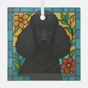 Zwarte Poedel Hond "Glas in lood" Glas Ornament