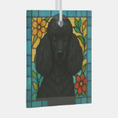Zwarte Poedel Hond "Glas in lood" Glas Ornament (Voorkant Rechts)