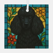 Zwarte Poedel Hond "Glas in lood" Glas Ornament (Achterkant)