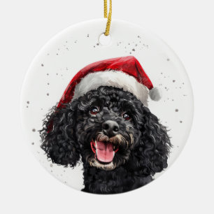 Zwarte Poedel Hond Kerstmaand Persoonlijk Keramisch Ornament