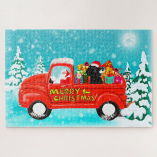 Zwarte poedel hond Kerstman bezorgtruck Legpuzzel