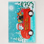 Zwarte poedel hond Kerstman bezorgtruck Legpuzzel (Verticaal)