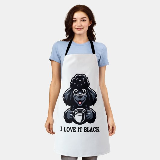 Zwarte poedel houdt van zwarte koffie schort (Gedragen)