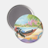 Zwarte poedel in Hawaii Beach Scene Magnet (Voorkant / Achterkant)