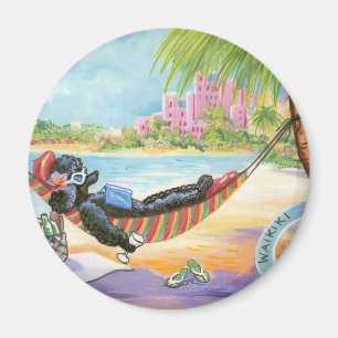 Zwarte poedel in Hawaii Beach Scene Magnet