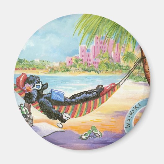 Zwarte poedel in Hawaii Beach Scene Magnet (Voorkant)