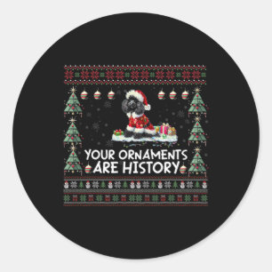 Zwarte Poedel Kerstboom Lichten Decoraties XMA Ronde Sticker