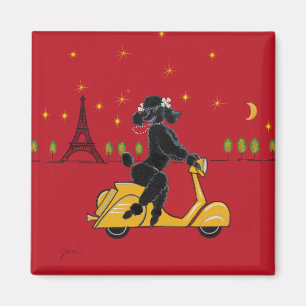 Zwarte poedel Paris scooter Eiffeltoren magneet