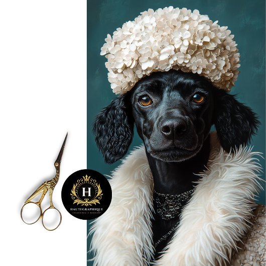 Zwarte Poedel Portret Witte Hydrangea Decoupage Tissuepapier