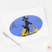 Zwarte poedel scooter retro eiffel toren ovale sticker (Envelop)