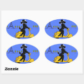 Zwarte poedel scooter retro eiffel toren ovale sticker (Vel)