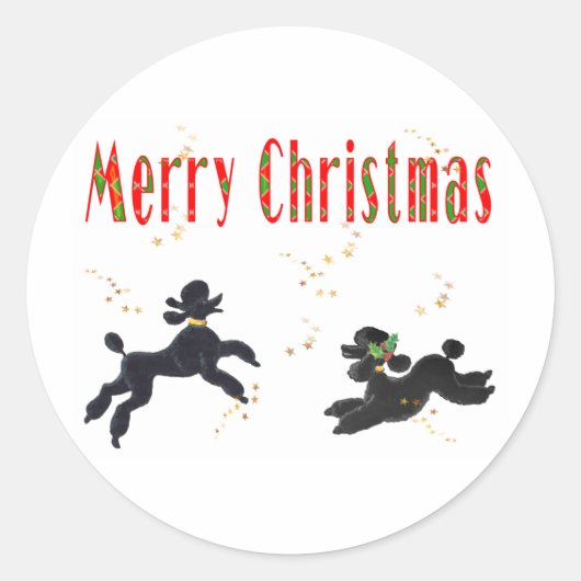 Zwarte poedels spelen Merry Christmas Art Stickers (Voorkant)