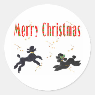 Zwarte poedels spelen Merry Christmas Art Stickers