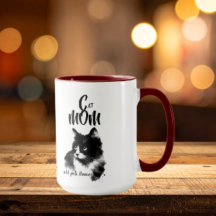 Zwarte POES MOEDER voeg foto &/of naam toe Mok