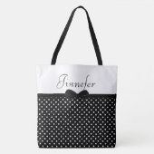 Zwarte poka dots met Papillon, groot gepersonalise Tote Bag (Voorkant)