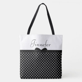 Zwarte poka dots met Papillon, groot gepersonalise Tote Bag