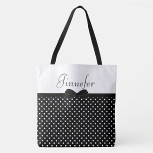 Zwarte poka dots met Papillon, groot gepersonalise Tote Bag