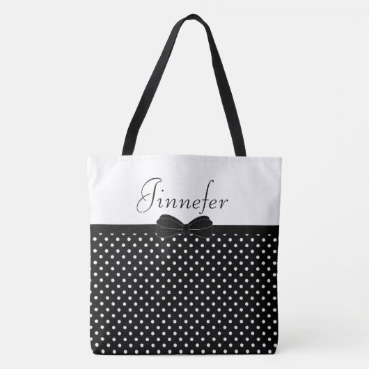 Zwarte poka dots met Papillon, groot gepersonalise Tote Bag (Voorkant)