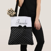 Zwarte poka dots met Papillon, groot gepersonalise Tote Bag (Dichtbij)
