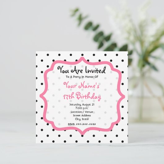 Zwarte poka Dots & Roze Cupcake Birthday Party Kaart (Staand voorkant)