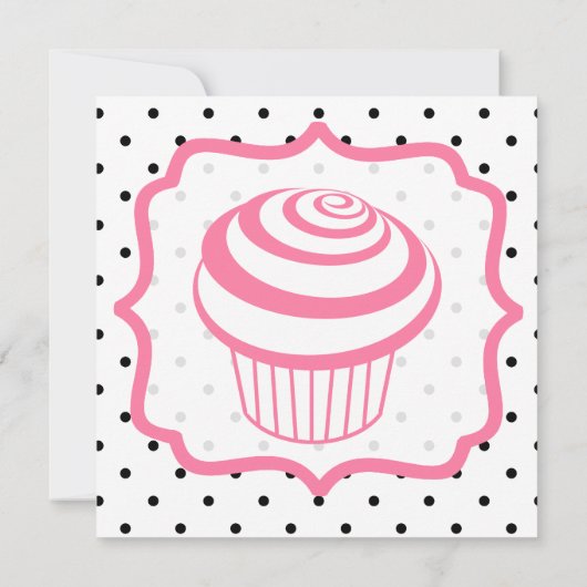 Zwarte poka Dots & Roze Cupcake Birthday Party Kaart (Achterkant)