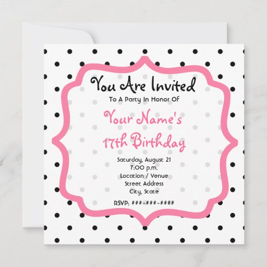 Zwarte poka Dots & Roze Cupcake Birthday Party Kaart (Voorkant)