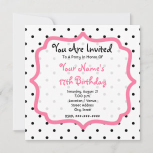 Zwarte poka Dots & Roze Cupcake Birthday Party Kaart