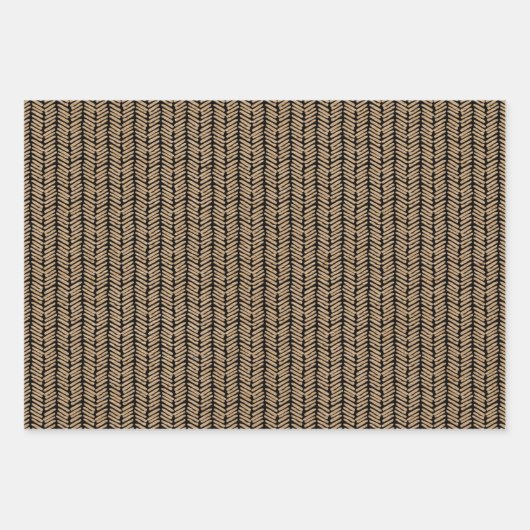 Zwarte pokadots Chevron Stripes Faux Bruft Inpakpapier Vel (Voorkant 3)