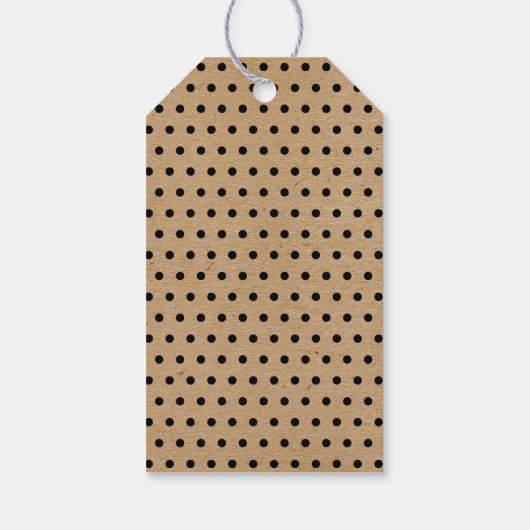 Zwarte pokadots op bruine bruinkraftpapier cadeaulabel (Achterkant)
