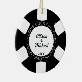 Zwarte pokerchip met geluk in de liefdesbril keramisch ornament (Rechts)