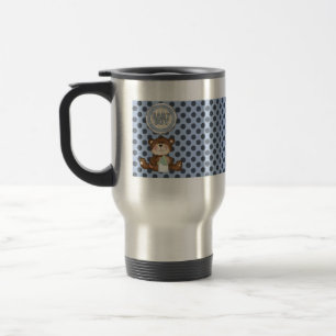 Zwarte poladots op blauw met Teddy Bear Reisbeker