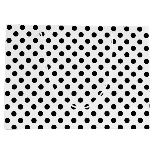 Zwarte poladots op witte achtergrond groot cadeauzakje (Achterkant)