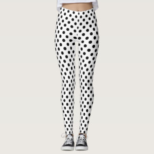 Zwarte poladots op witte achtergrond leggings