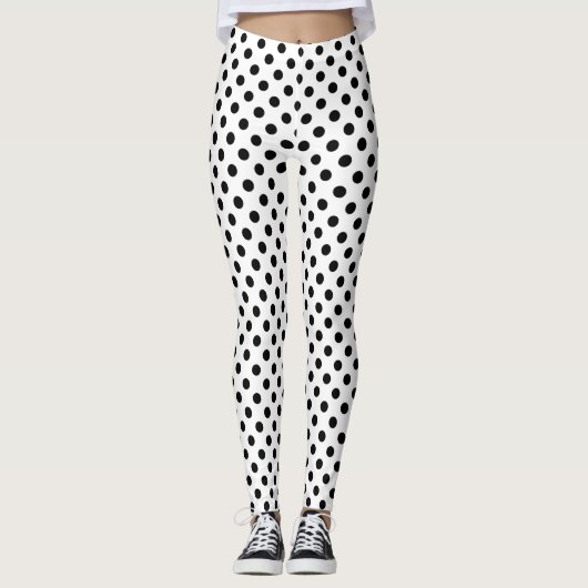 Zwarte poladots op witte achtergrond leggings (Voorkant)