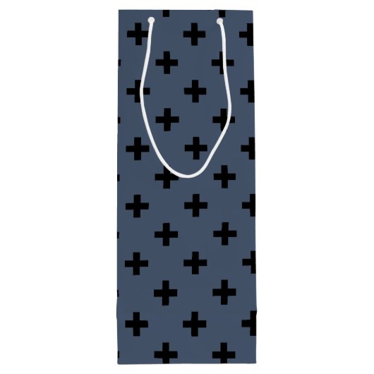 Zwarte polakkruisen op blauw-grijs wijn cadeautas (Achterkant)