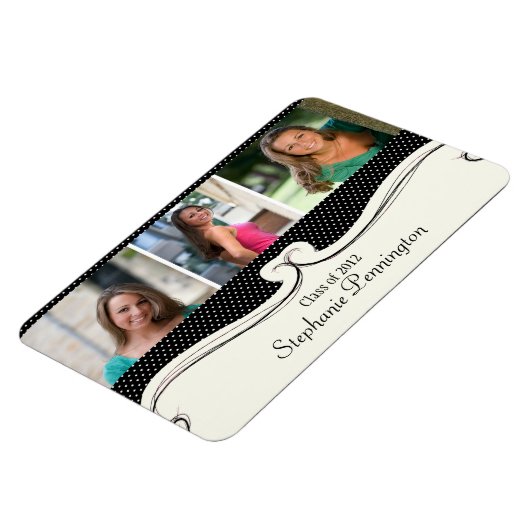 Zwarte polka dot 3 foto custom afstuderen magneet (Linkerzijde)