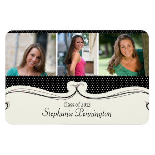 Zwarte polka dot 3 foto custom afstuderen magneet