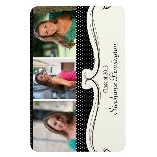 Zwarte polka dot 3 foto custom afstuderen magneet (Verticaal)