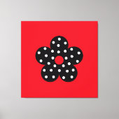 Zwarte polka dot bloem op rode achtergrond canvas afdruk (Voorkant)