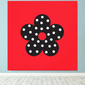 Zwarte polka dot bloem op rode achtergrond canvas afdruk (Insitu (Houten vloer))